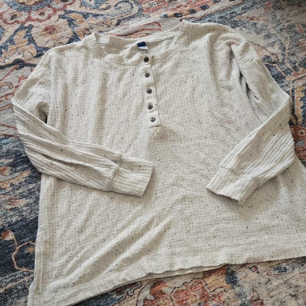 Old Navy Cream Button-Up Henley Top